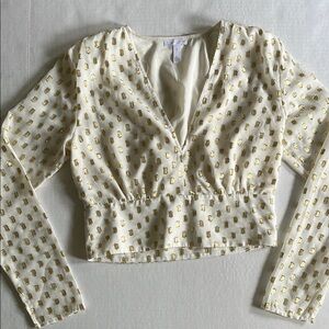 Leith Gold Patterned Women's Cropped Blouse